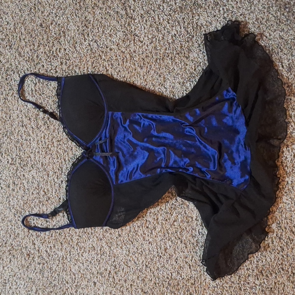 Per Lei Intimate Slip-On Nightgown Womens XL Blue/Black Polka Dot Pattern